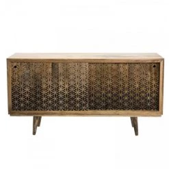MACABANE IRENE - Buffet Bois Manguier Naturel 160x45cm 2 Portes Coulissantes 1 étagère Motifs Noirs Phuket - Naturel -Buffet et enfilade Soldes 17923299 2