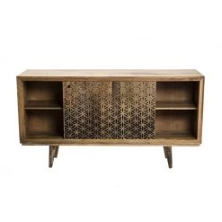 MACABANE IRENE - Buffet Bois Manguier Naturel 160x45cm 2 Portes Coulissantes 1 étagère Motifs Noirs Phuket - Naturel -Buffet et enfilade Soldes 17923299 3