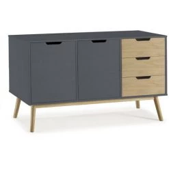 VS VENTA-STOCK BUFFET JAVA 2 PORTES ET 3 TIROIRS GRIS ANTHRACITE ET CIRE - GRIS ANTHRACITE ET CIRE