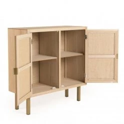 MACABANE ADELE - Buffet 2 Portes Toile De Jute Pieds Métal Doré - Beige -Buffet et enfilade Soldes 18338978 3