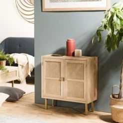 MACABANE ADELE - Buffet 2 Portes Toile De Jute Pieds Métal Doré - Beige -Buffet et enfilade Soldes 18338978 4