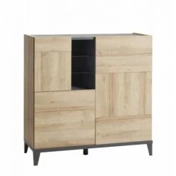 MEUBLETMOI Armoirette Avec Porte En Bois Gris Et Beige - VALENTINA - Bois