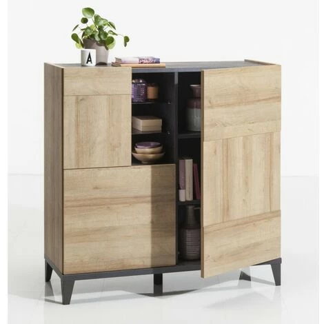 MEUBLETMOI Armoirette Avec Porte En Bois Gris Et Beige - VALENTINA - Bois 2 MEUBLETMOI Armoirette Avec Porte En Bois Gris Et Beige - VALENTINA - Bois – Image 2