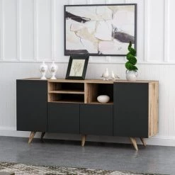 HOMEMANIA Meuble De Rangement Multi-usages Sansa - Avec Portes, Etageres - Pour Salon, Entree, Chambre - Noyer, Noir En Bois, 160 X 42 X 75 Cm -Buffet et enfilade Soldes 18405629 3