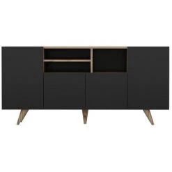 HOMEMANIA Meuble De Rangement Multi-usages Sansa - Avec Portes, Etageres - Pour Salon, Entree, Chambre - Noyer, Noir En Bois, 160 X 42 X 75 Cm -Buffet et enfilade Soldes 18405629 4