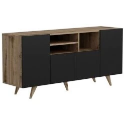 HOMEMANIA Meuble De Rangement Multi-usages Sansa - Avec Portes, Etageres - Pour Salon, Entree, Chambre - Noyer, Noir En Bois, 160 X 42 X 75 Cm -Buffet et enfilade Soldes 18405629 5