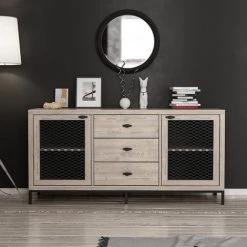 HOMEMANIA Meuble De Rangement Multi-usages Zeus - Avec Portes, Etageres, Tiroirs - Pour Salon, Entree - Noir En Bois, 150 X 45 X 79 Cm
