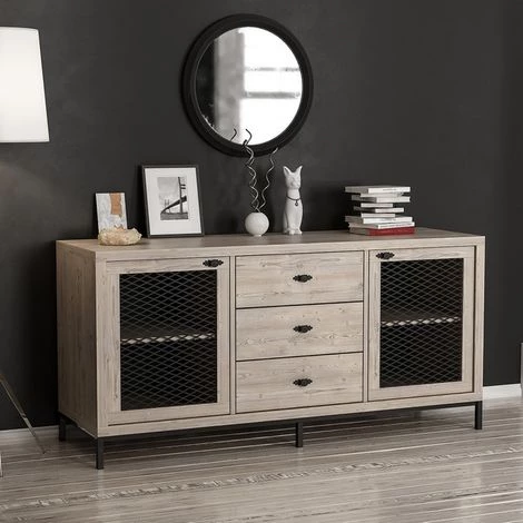 HOMEMANIA Meuble De Rangement Multi-usages Zeus - Avec Portes, Etageres, Tiroirs - Pour Salon, Entree - Noir En Bois, 150 X 45 X 79 Cm 2 HOMEMANIA Meuble De Rangement Multi-usages Zeus - Avec Portes, Etageres, Tiroirs - Pour Salon, Entree - Noir En Bois, 150 X 45 X 79 Cm – Image 2