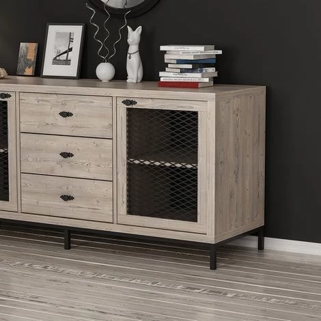 HOMEMANIA Meuble De Rangement Multi-usages Zeus - Avec Portes, Etageres, Tiroirs - Pour Salon, Entree - Noir En Bois, 150 X 45 X 79 Cm 4 HOMEMANIA Meuble De Rangement Multi-usages Zeus - Avec Portes, Etageres, Tiroirs - Pour Salon, Entree - Noir En Bois, 150 X 45 X 79 Cm – Image 4