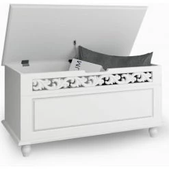 CASARIA Commode Rangement Ou Coffre Jersey Avec Couvercle Rabattable - Blanc Antique Coffre Jersey -Buffet et enfilade Soldes 18476657 3