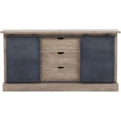 MADE IN MEUBLES Buffet En Bois De Manguier Brossé Et Métal Gris Helsinki - Marron