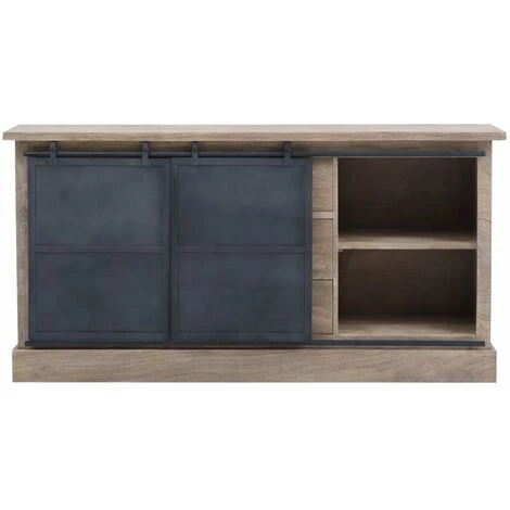 MADE IN MEUBLES Buffet En Bois De Manguier Brossé Et Métal Gris Helsinki - Marron 2 MADE IN MEUBLES Buffet En Bois De Manguier Brossé Et Métal Gris Helsinki - Marron – Image 2