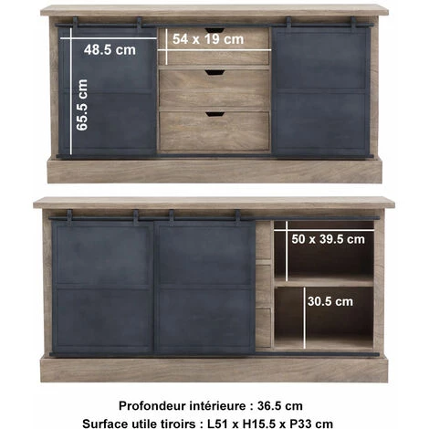 MADE IN MEUBLES Buffet En Bois De Manguier Brossé Et Métal Gris Helsinki - Marron 3 MADE IN MEUBLES Buffet En Bois De Manguier Brossé Et Métal Gris Helsinki - Marron – Image 3