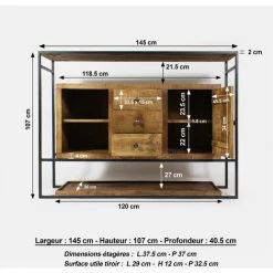 MADE IN MEUBLES Buffet En Métal Et Bois De Manguier Marcel - Marron -Buffet et enfilade Soldes 18478717 2