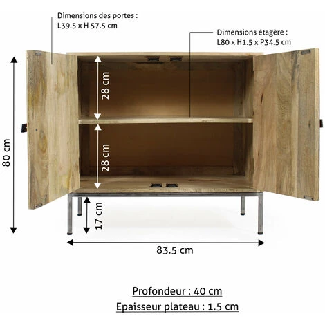 MADE IN MEUBLES Petit Buffet En Bois De Manguier Paulette - Marron 2 MADE IN MEUBLES Petit Buffet En Bois De Manguier Paulette - Marron – Image 2