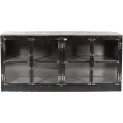 MADE IN MEUBLES Buffet Vitrine En Bois De Manguier Et Métal Grey - Gris