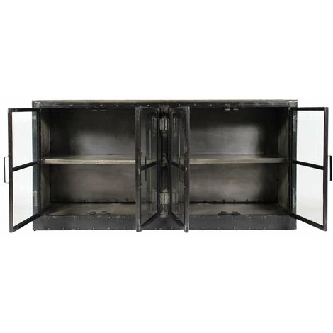 MADE IN MEUBLES Buffet Vitrine En Bois De Manguier Et Métal Grey - Gris 2 MADE IN MEUBLES Buffet Vitrine En Bois De Manguier Et Métal Grey - Gris – Image 2