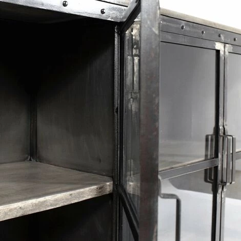 MADE IN MEUBLES Buffet Vitrine En Bois De Manguier Et Métal Grey - Gris 4 MADE IN MEUBLES Buffet Vitrine En Bois De Manguier Et Métal Grey - Gris – Image 4