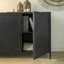 MADE IN MEUBLES Buffet En Métal Léonard - Noir -Buffet et enfilade Soldes 18479225 3
