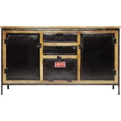 MADE IN MEUBLES Buffet Industriel Bois Et Métal Effet Vintage - Noir