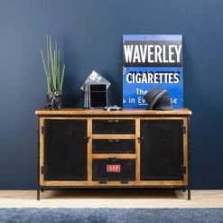 MADE IN MEUBLES Buffet Industriel Bois Et Métal Effet Vintage - Noir -Buffet et enfilade Soldes 18479656 4