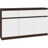 HUCOCO GRACE - Buffet Enfilade Moderne Salon Séjour 3 Tiroirs + 3 Portes - 138x99x40 Cm - Commode Contemporaine - Meuble De Rangement - Marron