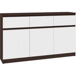 HUCOCO GRACE - Buffet Enfilade Moderne Salon Séjour 3 Tiroirs + 3 Portes - 138x99x40 Cm - Commode Contemporaine - Meuble De Rangement - Marron