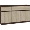 HUCOCO GRACE - Buffet Enfilade Moderne Salon Séjour 3 Tiroirs/ 3 Portes - 138x99x40 Cm - Commode Contemporaine - Meuble De Rangement - Marron