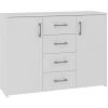 HUCOCO ELTON - Commode Buffet Moderne Salon Séjour Chambre - 110x80x35 Cm 4 Tiroirs + 2 Portes - Meuble De Rangement Enfilade - Blanc