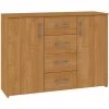 HUCOCO ELTON - Commode Buffet Style Moderne Salon Séjour Chambre - 110x80x35 Cm 4 Tiroirs 2 Portes - Meuble De Rangement Enfilade - Marron