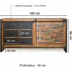 MADE IN MEUBLES Buffet Industriel à Porte Coulissante Ethnik - Multicolore 6 MADE IN MEUBLES Buffet Industriel à Porte Coulissante Ethnik - Multicolore -Buffet et enfilade Soldes 18540883 3