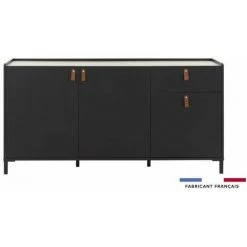 GAMI ROTTERDAM Enfilade 3 Portes 1 Tiroir - Décor Chataigner Et Noir - L 160 X P 46 X H 80 Cm -Buffet et enfilade Soldes 18636590 2