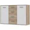 AUTRES PILVI Buffet Bas 2 Portes 4 Tiroirs - Blanc Et Chene Sonoma - L 122,6 X P 34,2 H 88,1 Cm