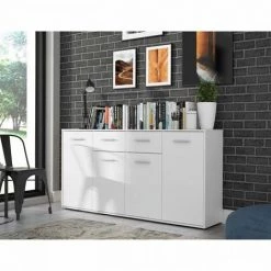 AUTRES PILVI Buffet Bas 4 Portes 4 Tiroirs - Blanc Mat - L 162,3 X P 34,2 X H 88,1 Cm