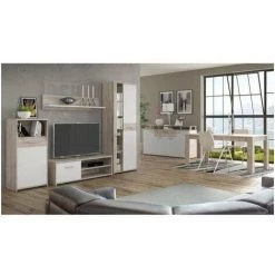 AUTRES GULADA Ensemble Meuble Télé - Buffet - Table A Manger - Contemporain - Blanc Et Décor Chene