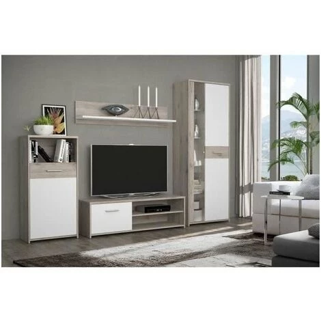 AUTRES GULADA Ensemble Meuble Télé - Buffet - Table A Manger - Contemporain - Blanc Et Décor Chene 2 AUTRES GULADA Ensemble Meuble Télé - Buffet - Table A Manger - Contemporain - Blanc Et Décor Chene – Image 2