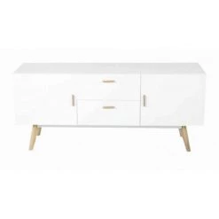 BEAUX MEUBLES PAS CHERS Buffet Blanc 2 Portes 2 Tiroirs 4 Pieds Chêne