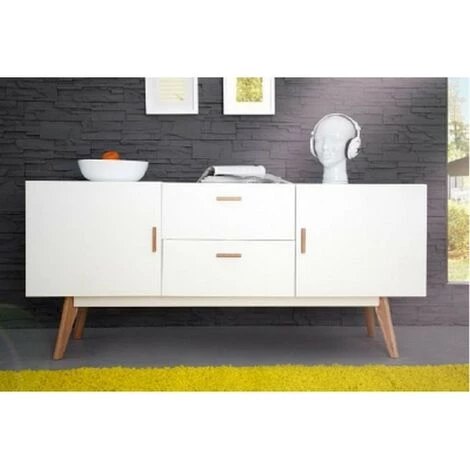 BEAUX MEUBLES PAS CHERS Buffet Blanc 2 Portes 2 Tiroirs 4 Pieds Chêne 2 BEAUX MEUBLES PAS CHERS Buffet Blanc 2 Portes 2 Tiroirs 4 Pieds Chêne – Image 2