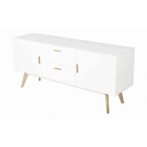 BEAUX MEUBLES PAS CHERS Buffet Blanc 2 Portes 2 Tiroirs 4 Pieds Chêne 4 BEAUX MEUBLES PAS CHERS Buffet Blanc 2 Portes 2 Tiroirs 4 Pieds Chêne – Image 4