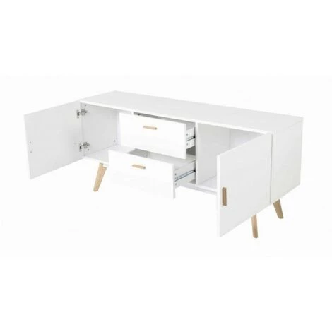 BEAUX MEUBLES PAS CHERS Buffet Blanc 2 Portes 2 Tiroirs 4 Pieds Chêne 5 BEAUX MEUBLES PAS CHERS Buffet Blanc 2 Portes 2 Tiroirs 4 Pieds Chêne – Image 5