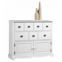 BEAUX MEUBLES PAS CHERS Buffet Commode Blanc 2 Portes 7 Tiroirs