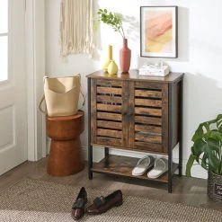 VASAGLE Meuble De Rangement, 70 X 30 X 80 Cm (L X L X H), Portes Persiennes, Style Industriel, Marron Rustique, Noir Par SONGMICS LSC77BX - Marron Rustique, Noir -Buffet et enfilade Soldes 18745036 2