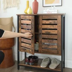 VASAGLE Meuble De Rangement, 70 X 30 X 80 Cm (L X L X H), Portes Persiennes, Style Industriel, Marron Rustique, Noir Par SONGMICS LSC77BX - Marron Rustique, Noir -Buffet et enfilade Soldes 18745036 3