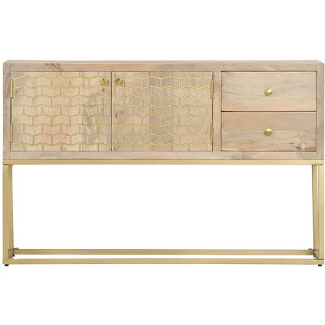VidaXL Buffet Doré 120 X 30 X 75 Cm Bois De Manguier Massif - Or 2 VidaXL Buffet Doré 120 X 30 X 75 Cm Bois De Manguier Massif - Or – Image 2