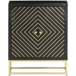 VidaXL Buffet Noir Et Doré 60 X 30 X 75 Cm Bois De Manguier Massif - Noir -Buffet et enfilade Soldes 18762352 2