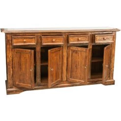 BISCOTTINI Buffet Campagnard En Bois Massif De Tilleul Finition Noyer L202xPR45xH103 Cm -Buffet et enfilade Soldes 18853100 5