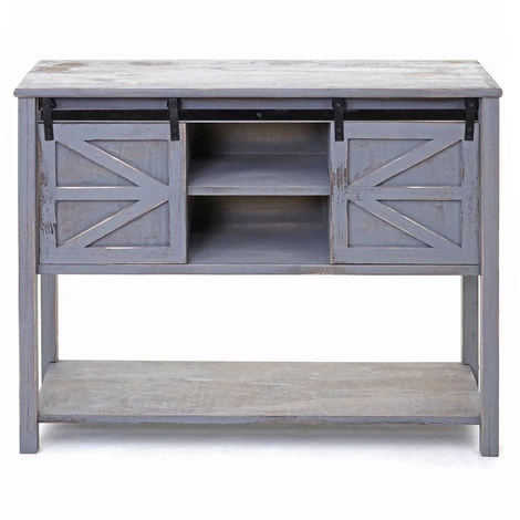 Commode HHG-642, Armoire Avec Porte Glissante, Buffet, 81x102x34cm Style Shabby, Vintage, Gris Foncé 3 Commode HHG-642, Armoire Avec Porte Glissante, Buffet, 81x102x34cm Style Shabby, Vintage, Gris Foncé – Image 3