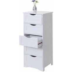 Commode HHG-830, 5 Tiroirs, 100x40x35cm, Blanc -Buffet et enfilade Soldes 18941339 2