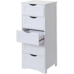 Commode HHG-830, 5 Tiroirs, 100x40x35cm, Blanc -Buffet et enfilade Soldes 18941339 3