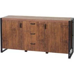 Buffet HHG-040, Commode Bahut Armoire 80x160x40cm Structure 3D, Couleur Chêne Sauvage